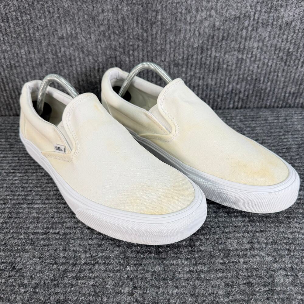 Vans Classic Slip-On White Canvas Shoes Men’s 10.5 Women’s 12 Yellowing